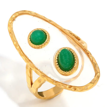Acrylic Transparent Emerald Open Ring-Gold