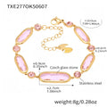  Txe277-Gold Pink Glass Stone Bracelet 16 5cm