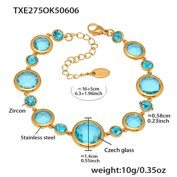 Txe275-Gold Blue Glass Stone Bracelet 16 5cm