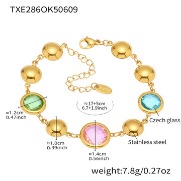 Txe286-Gold Mixed Colored Glass Stone Bracelet 16 5cm