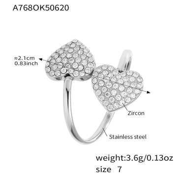 A768-Steel Double Loving Heart Zircon Ring