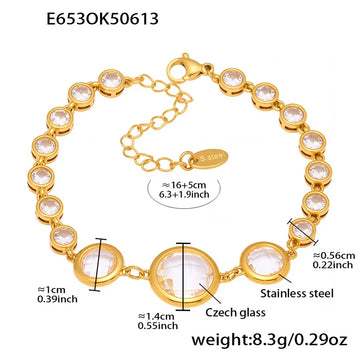 E653-Gold White Glass Stone Bracelet 16 5cm