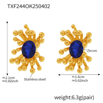 Txf244-Blue Zircon Flower Earrings