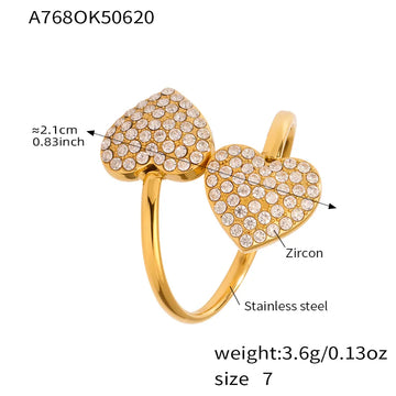 A768-Gold Double Loving Heart Zircon Ring