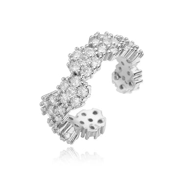 White Gold Color White Diamond Five Petal Flower Ring