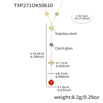 Txp271-Gold Mixed Colored Glass Stone Necklace 41 5cm