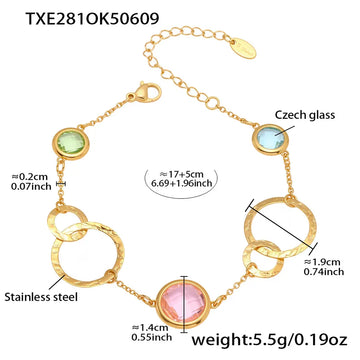 Txe281-Gold Mixed Colored Glass Stone Bracelet 16 5cm