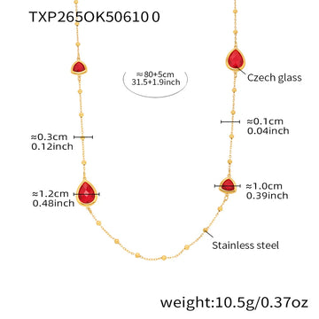 Txp265-Gold Red Glass Stone Necklace 80 5cm