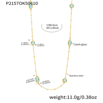 P2157-Gold Blue Glass Stone Necklace 89 5cm