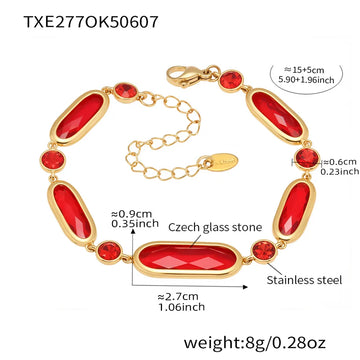 Txe277-Gold Red Glass Stone Bracelet 16 5cm