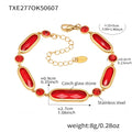  Txe277-Gold Red Glass Stone Bracelet 16 5cm