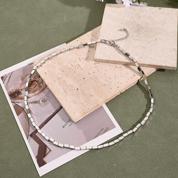 6x3mm Light Gold Rectangular Necklace (White Gold Color) [String Length: 450+50mm]