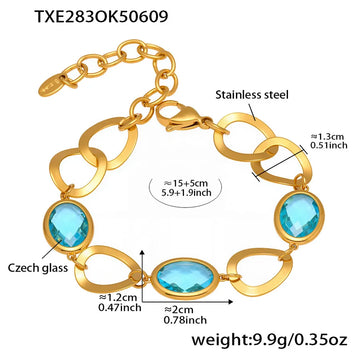 Txe283-Gold Blue Glass Stone Bracelet 16 5cm