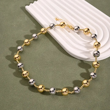 12mm Big round Bead Necklace (Gold & White Gold Color)【String Length: 430+50mm】