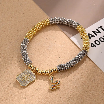 Eight Awn Star & Snake Caviar Bracelet (Gold)