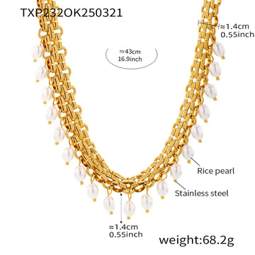 Txp232-Gold Shell Pearls Short Necklace 40 5cm
