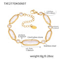  Txe277-Gold White Glass Stone Bracelet 16 5cm