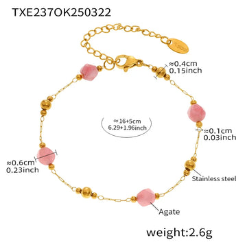 Txe237-Pink Natural Stone Bracelet 16 5cm