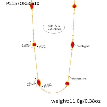 P2157-Gold Red Glass Stone Necklace 89 5cm