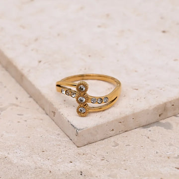 Round Rhinestone Three-Layer Ring (Gold)