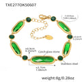  Txe277-Gold Green Glass Stone Bracelet 16 5cm