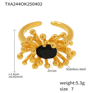 Txa244-Black Zircon Flower Ring-7