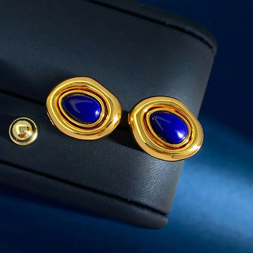 Gold Lapis Lazuli Ear Studs