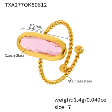 Txa277-Gold Pink Glass Stone Ring