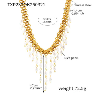 Txp232-Gold Shell Pearls Long Necklace 40 5cm