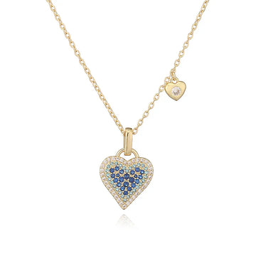 Gold Blue Diamond Heart Necklace