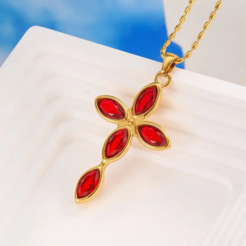 Diamond Red Diamond Cross Necklace