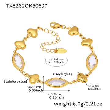 Txe282-Gold White Glass Stone Bracelet 16 5cm
