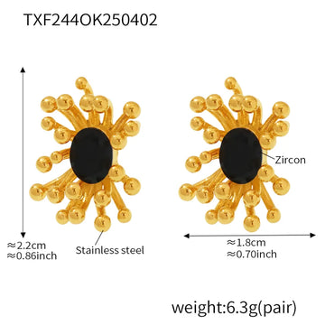 Txf244-Black Zircon Flower Earrings