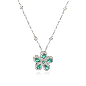 White Gold Color Lvzuan Five Petal Flower Necklace