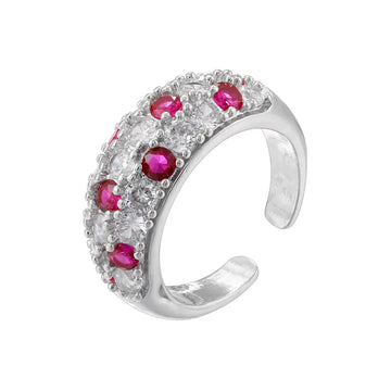 White Gold Color Rose Red Rhinestone Ring