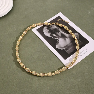 8mm Thread Horse Eye & Round Beads Necklace (Gold)【String Length: 470+50mm】