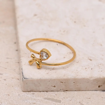 Heart & Bow Open Ring (Gold)
