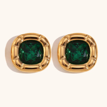 Ear Studs-Golden-Green Zirconium