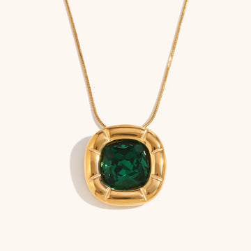 Necklace-Golden-Green Zirconium