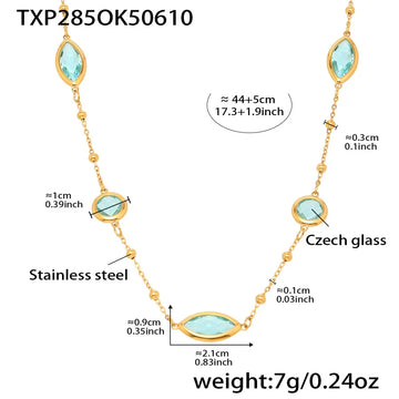 Txp285-Gold Blue Glass Stone Necklace 44 5cm