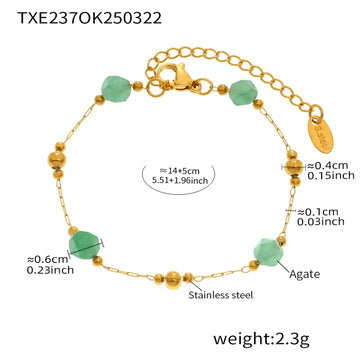 Txe237-Round Beads Green Natural Stone Bracelet 16 5cm