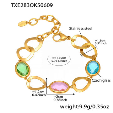 Txe283-Gold Mixed Colored Glass Stone Bracelet 16 5cm