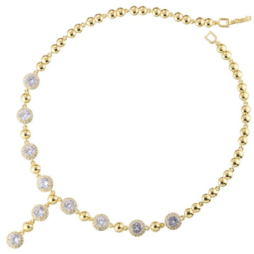 Vl631 Gold White Diamond round Beads Stitching Necklace
