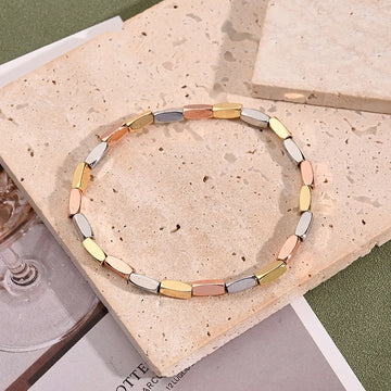 8x3mm Light Gold Rectangular Elastic Bracelet (White Gold Color & Gold & Rose Gold) [Inner Diameter: 55mm]