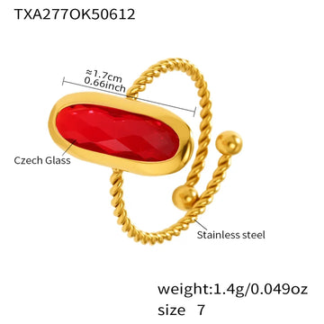 Txa277-Gold Red Glass Stone Ring