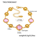 Txe279-Gold Pink Glass Stone Bracelet 16 5cm