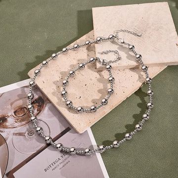 8mm Ball Bracelet & Necklace Suit (White Gold Color)【String Length: 190+40mm & 430+50mm】