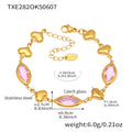  Txe282-Gold Pink Glass Stone Bracelet 16 5cm