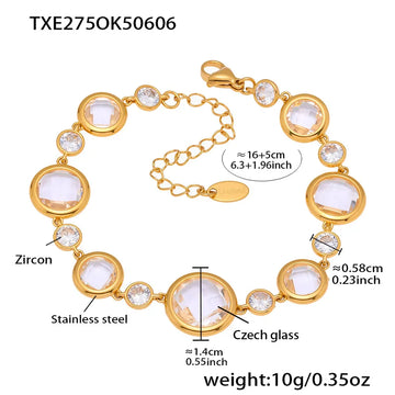 Txe275-Gold White Glass Stone Bracelet 16 5cm