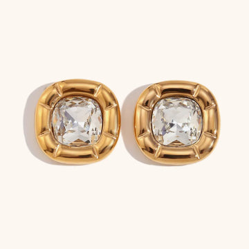 Ear Studs-Golden-White Zirconium